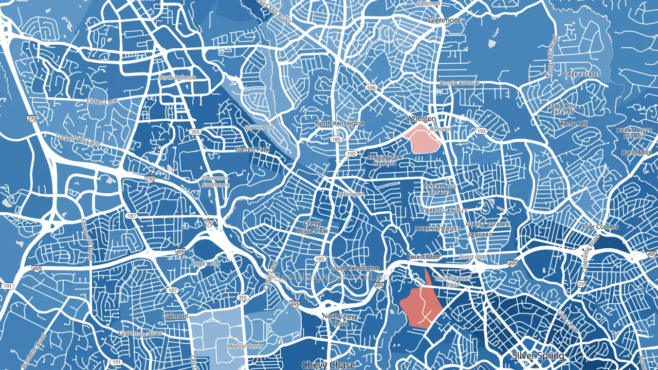20895, MD block-group political-lean map