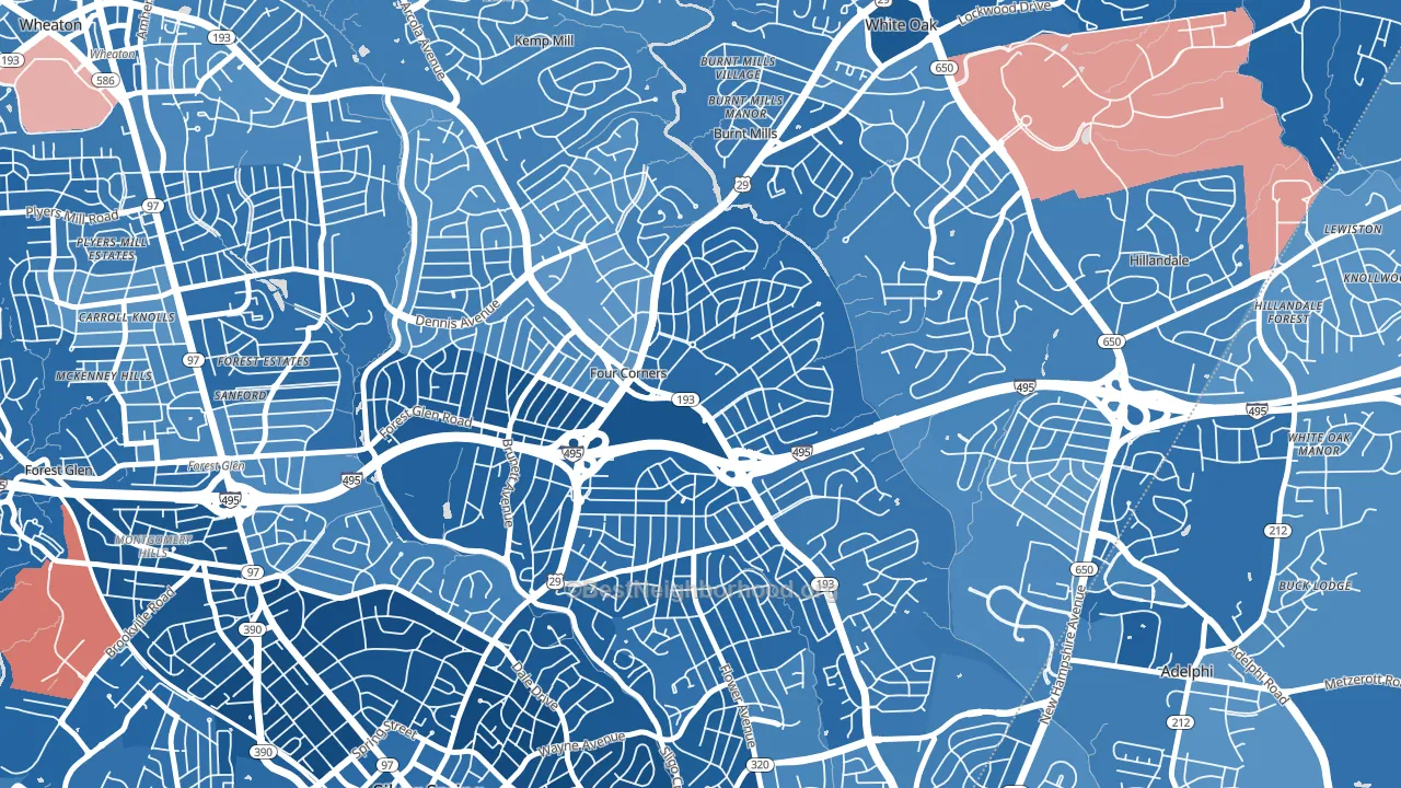 20901, MD block-group political-lean map