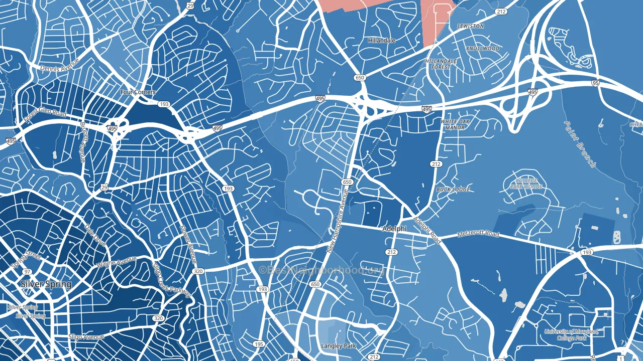 20903, MD block-group political-lean map