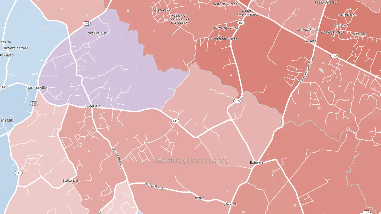 21013, MD block-group political-lean map