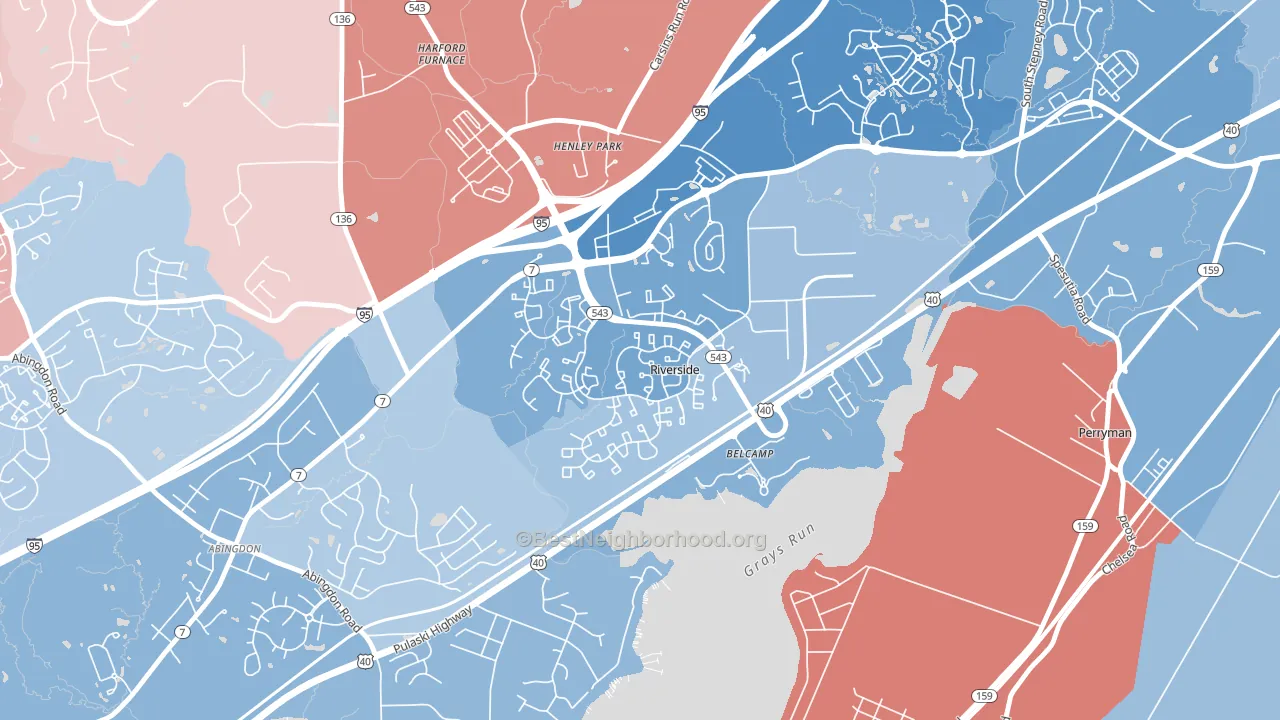 21017, MD block-group political-lean map