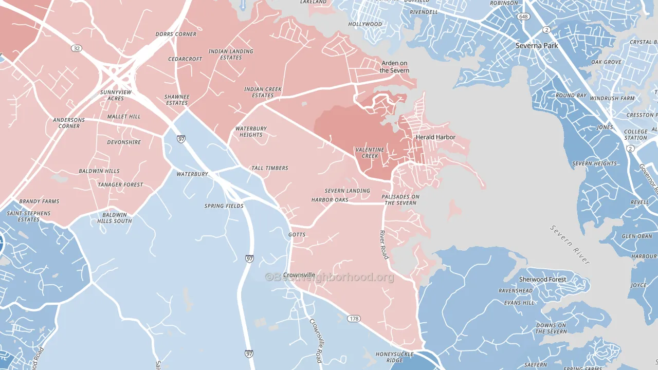 21032, MD block-group political-lean map