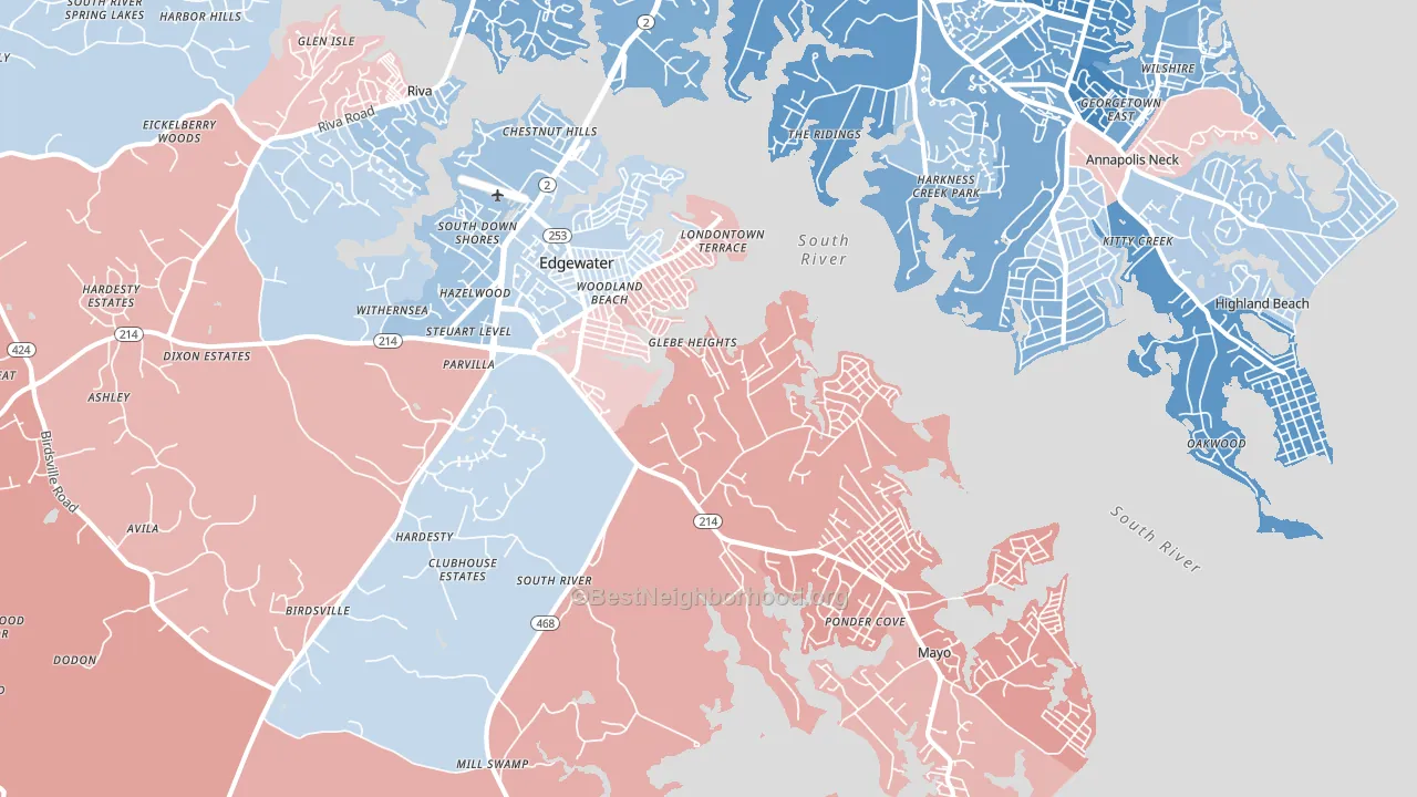 21037, MD block-group political-lean map