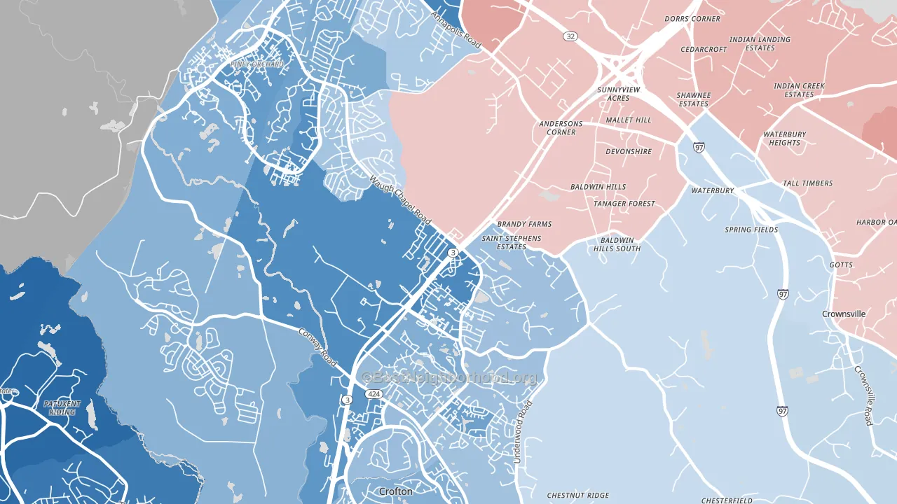 21054, MD block-group political-lean map