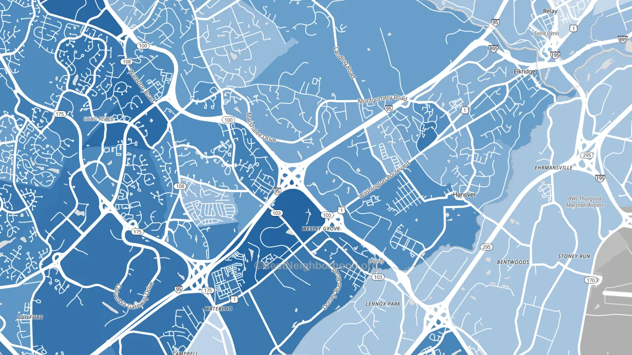 21075, MD block-group political-lean map