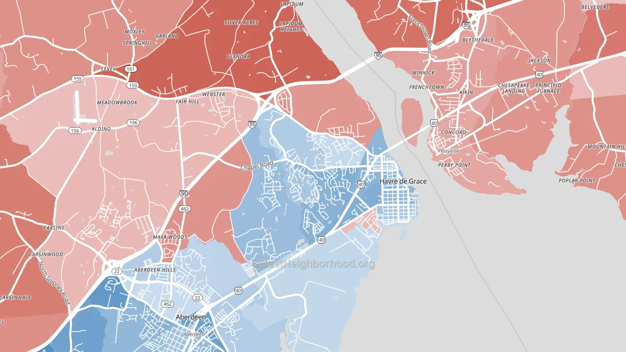 21078, MD block-group political-lean map