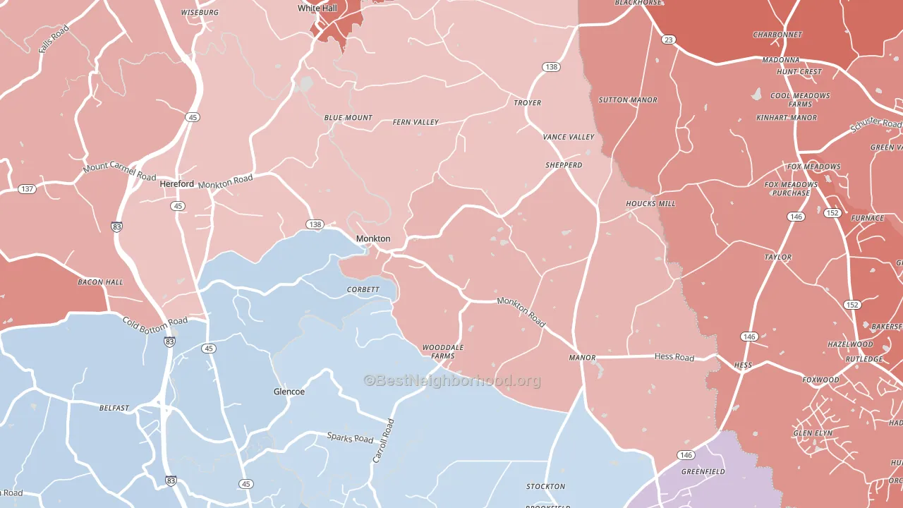 21111, MD block-group political-lean map