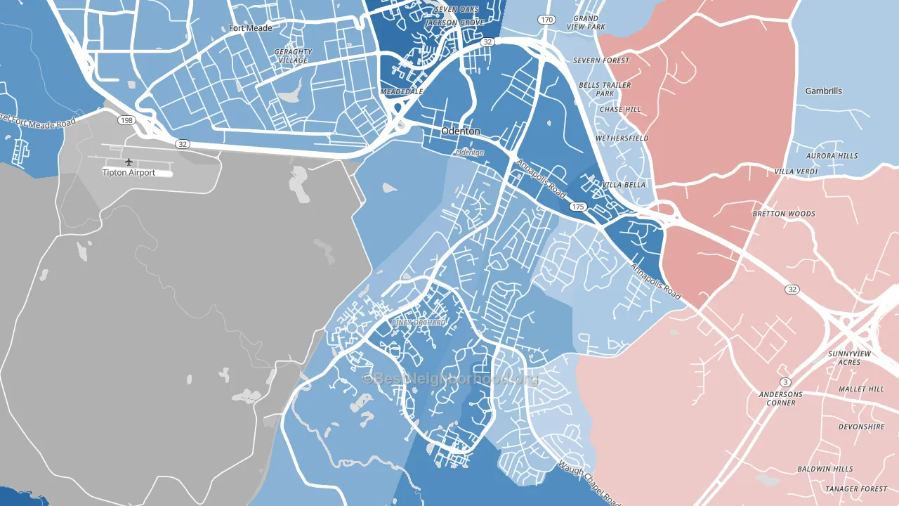 21113, MD block-group political-lean map