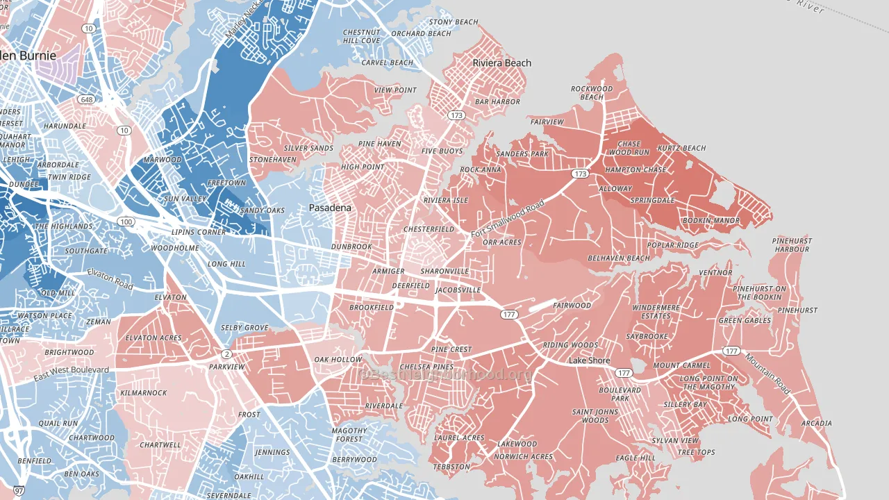 21122, MD block-group political-lean map
