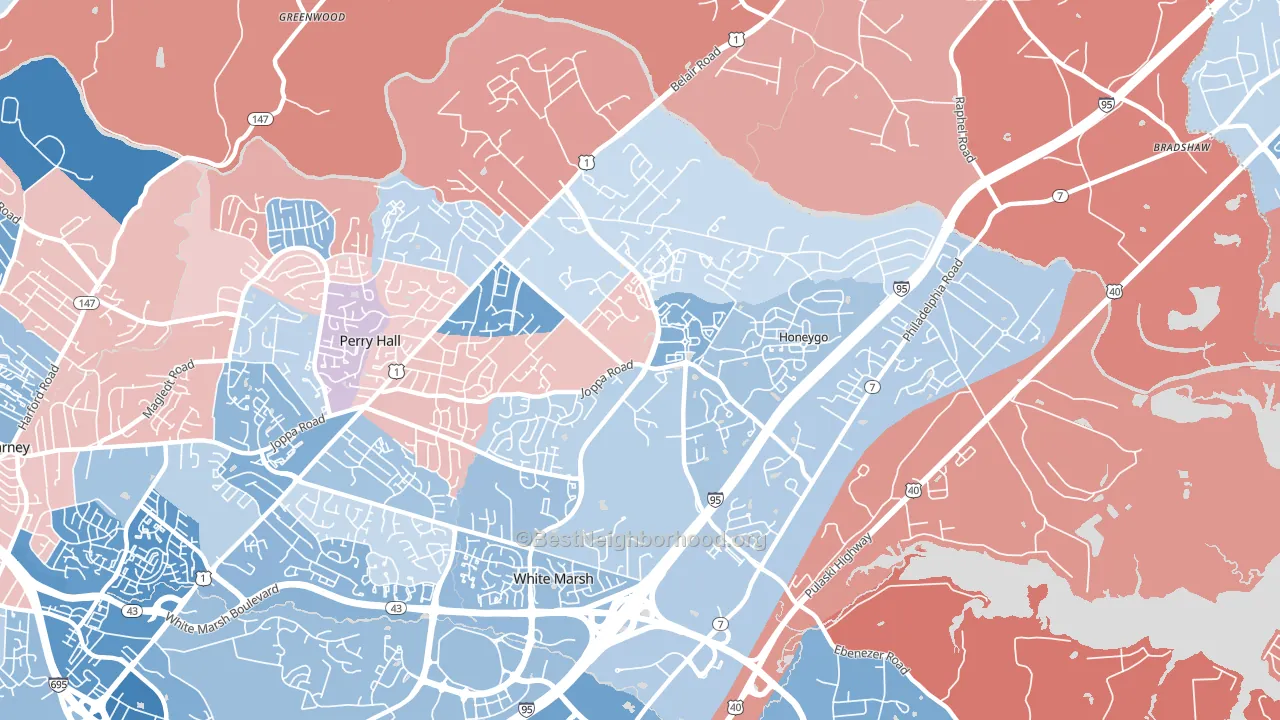 21128, MD block-group political-lean map