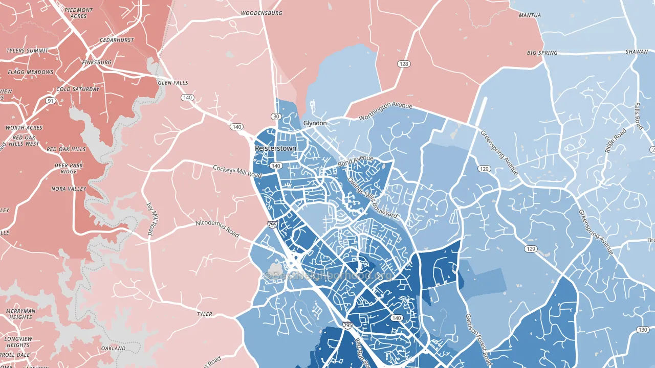21136, MD block-group political-lean map