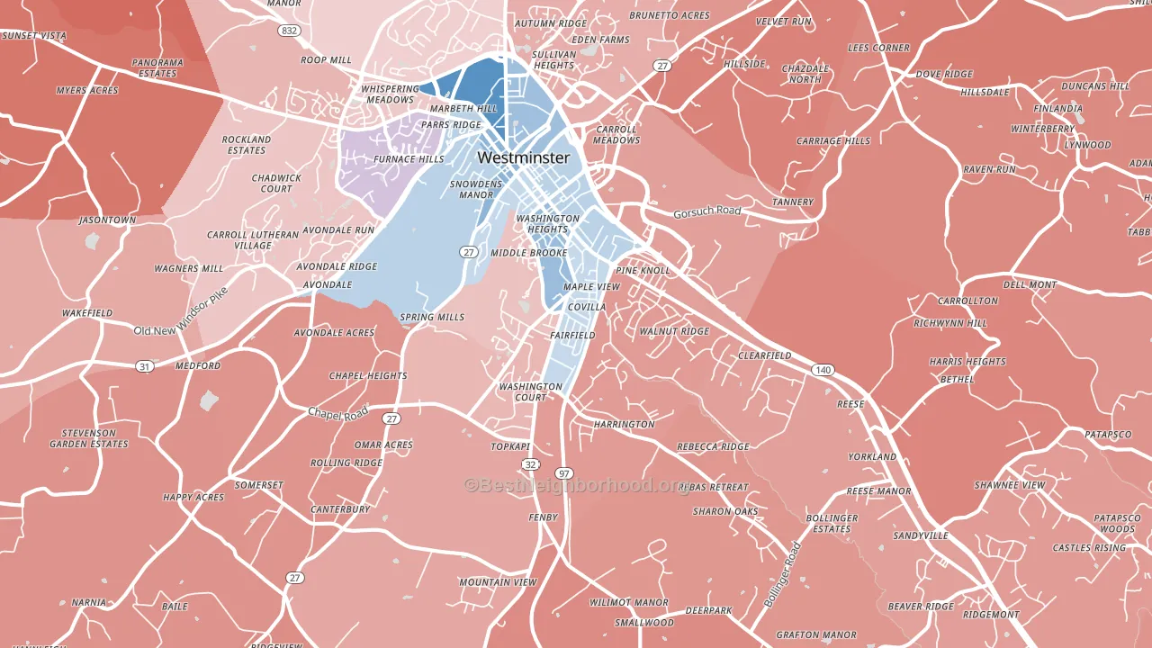 21157, MD block-group political-lean map