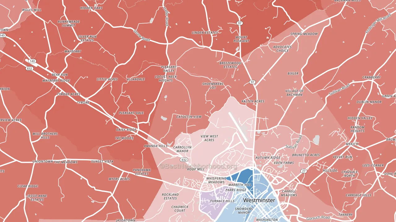 21158, MD block-group political-lean map