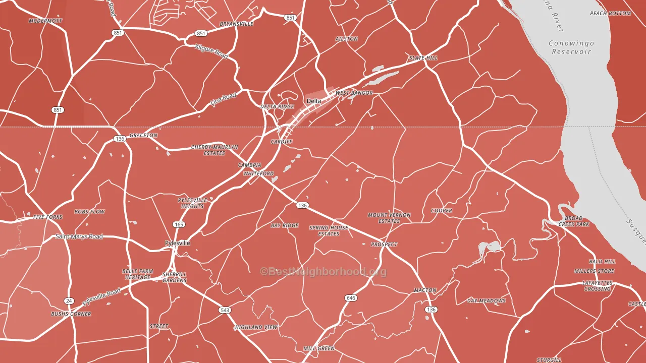 21160, MD block-group political-lean map