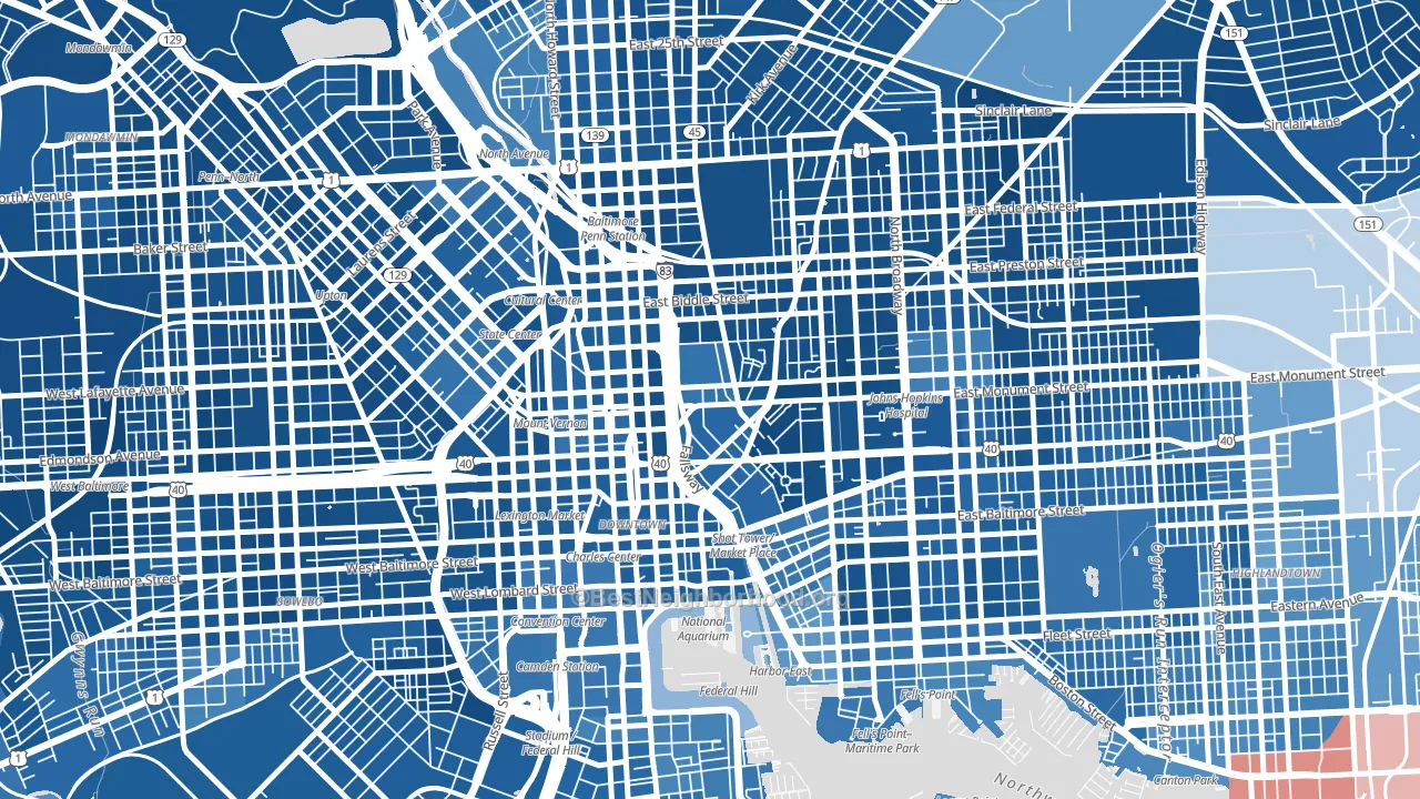 21202, MD block-group political-lean map