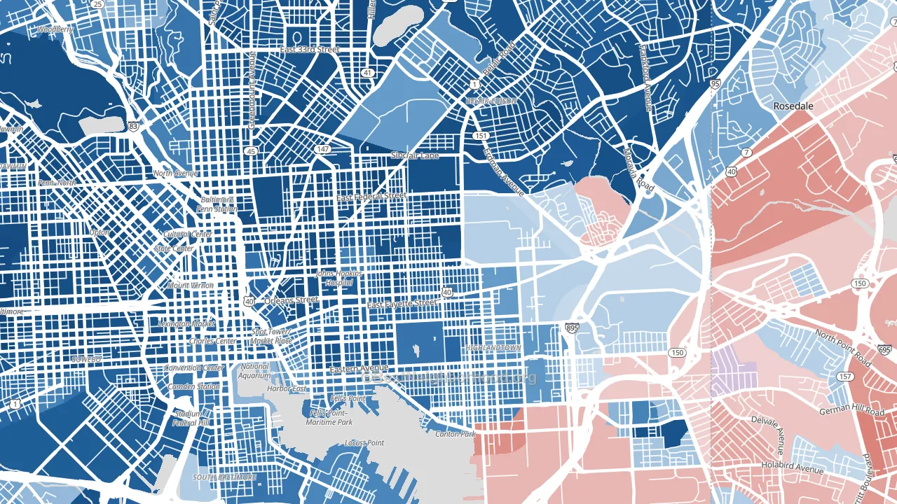 21205, MD block-group political-lean map