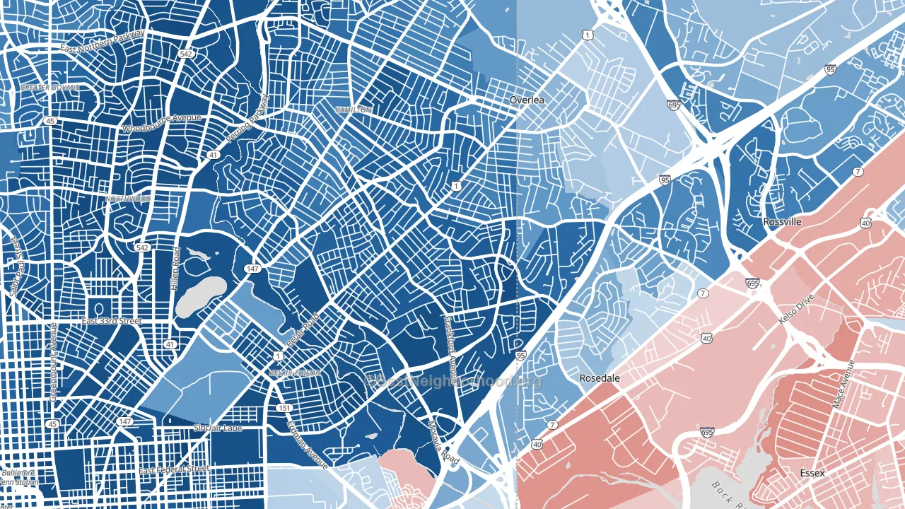 21206, MD block-group political-lean map