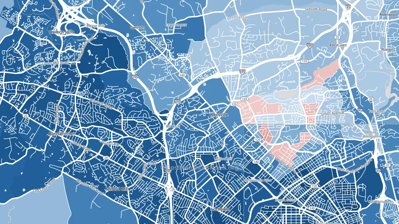 21208, MD block-group political-lean map