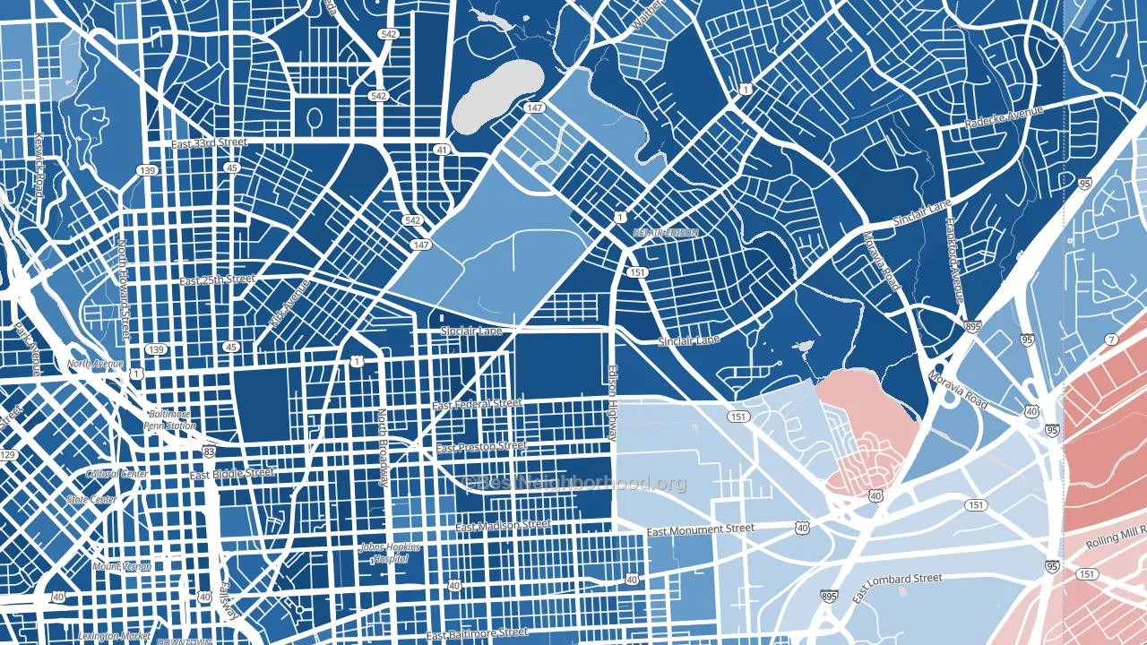 21213, MD block-group political-lean map
