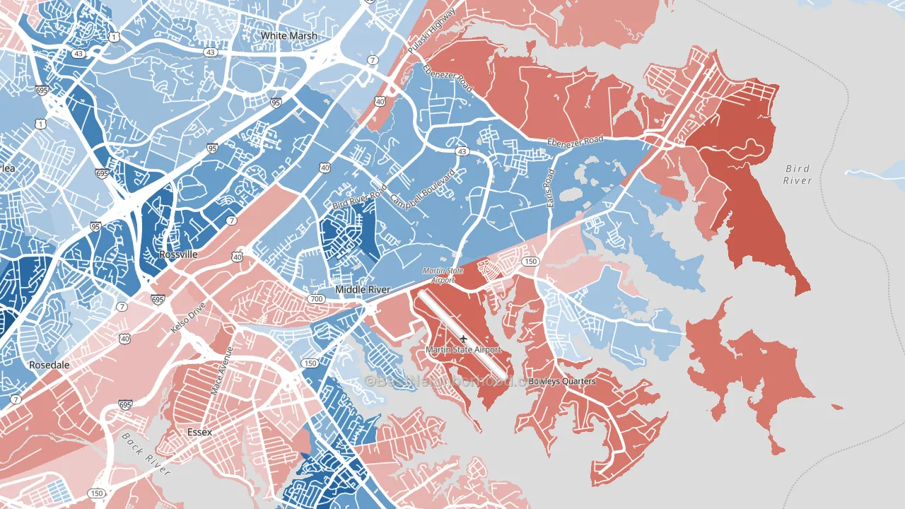 21220, MD block-group political-lean map