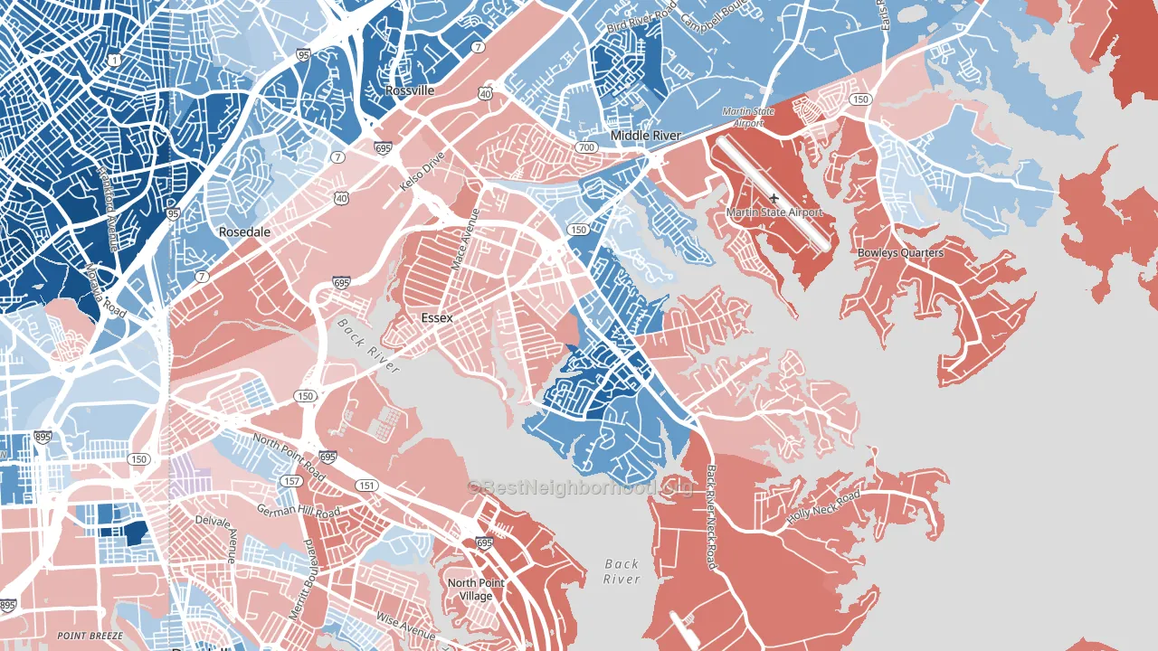 21221, MD block-group political-lean map