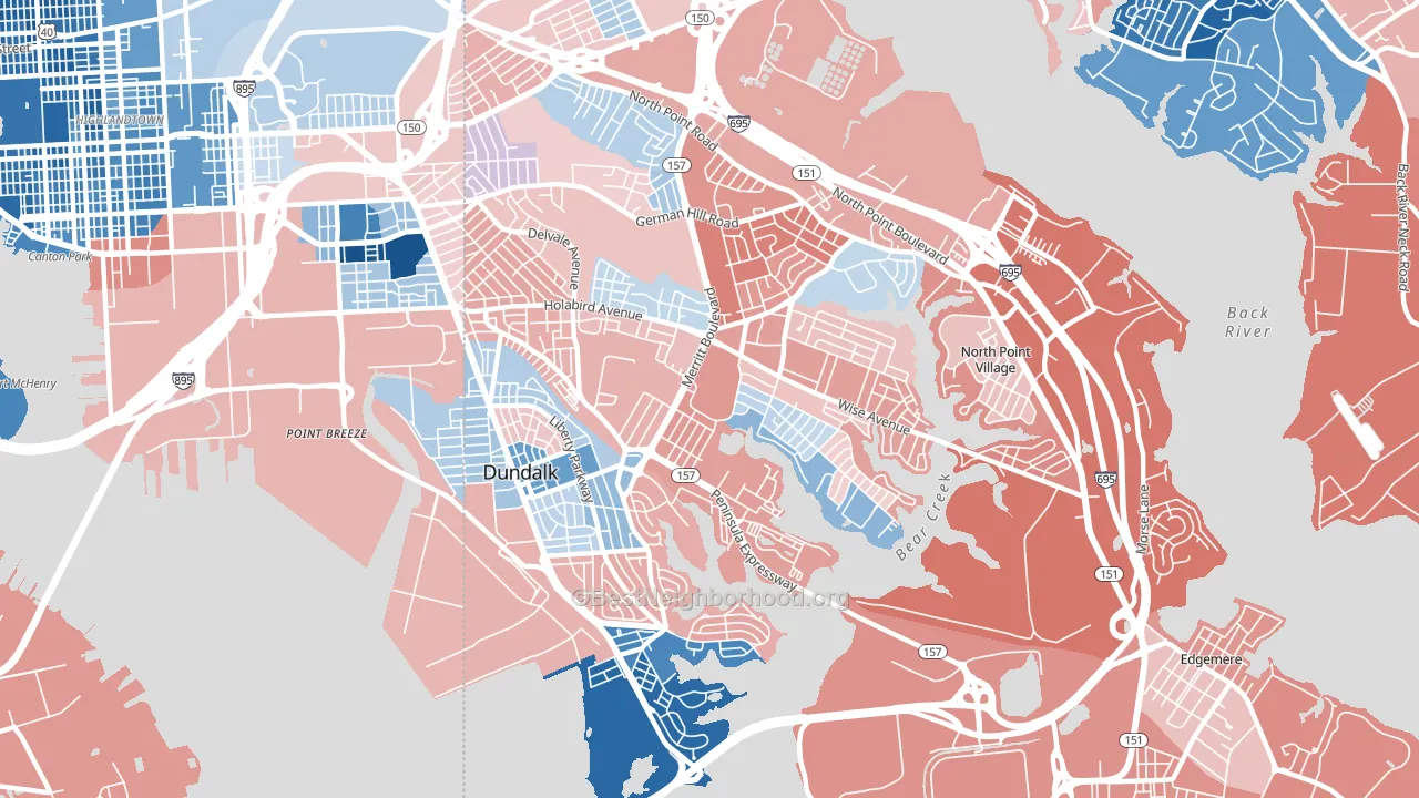 21222, MD block-group political-lean map