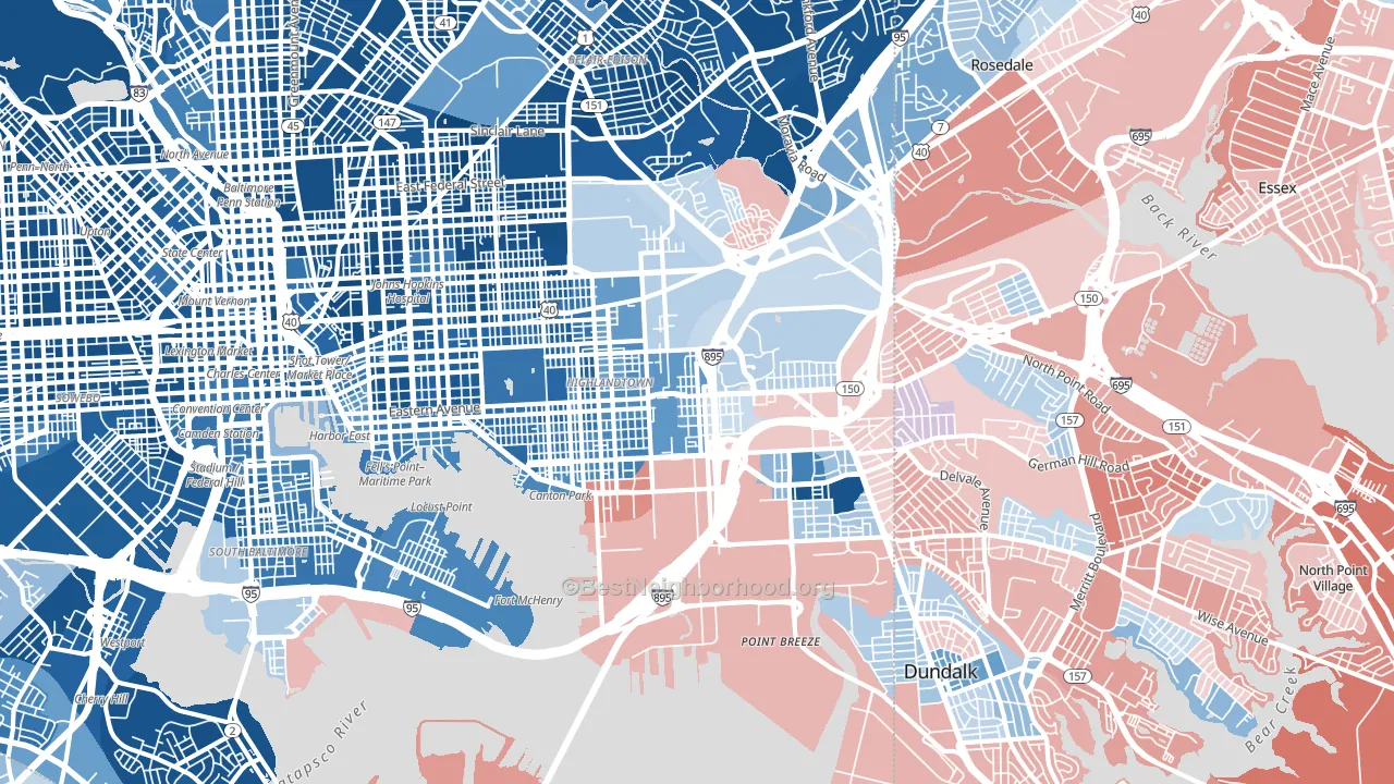 21224, MD block-group political-lean map