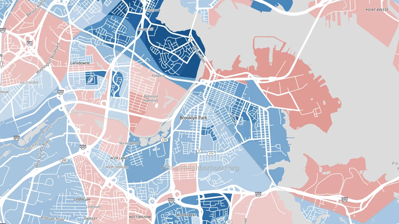 21225, MD block-group political-lean map