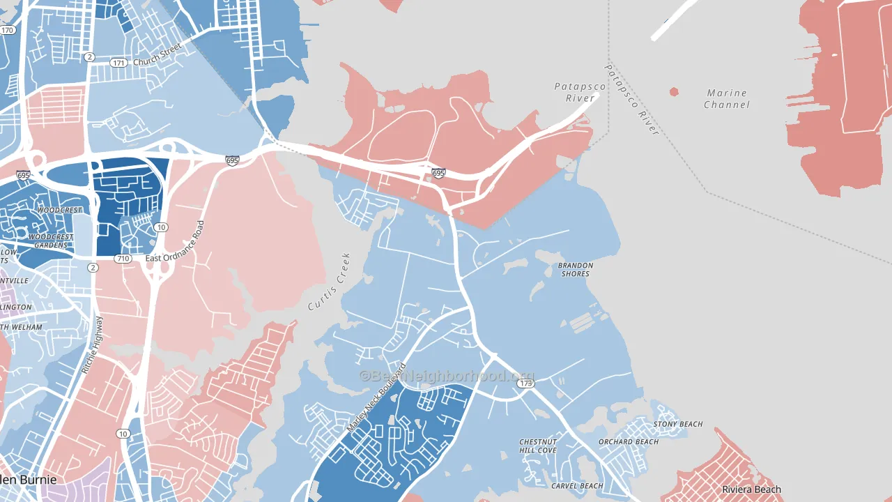 21226, MD block-group political-lean map