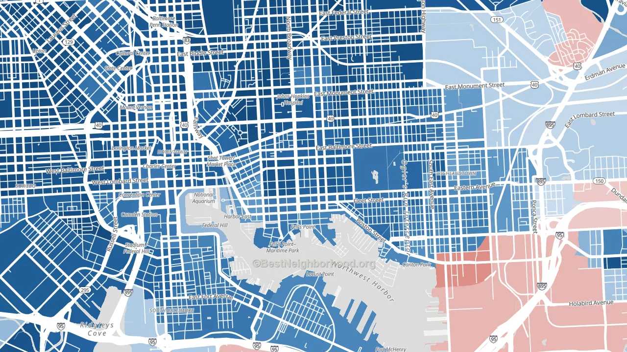 21231, MD block-group political-lean map
