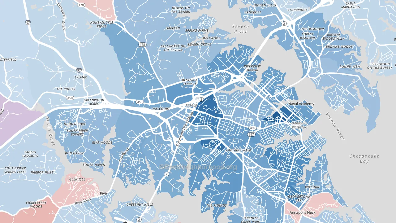 21401, MD block-group political-lean map