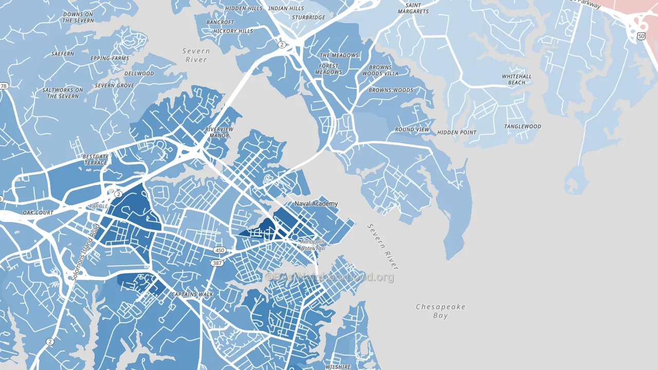 21402, MD block-group political-lean map