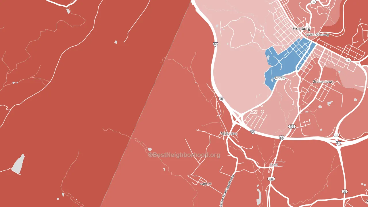 21543, MD block-group political-lean map