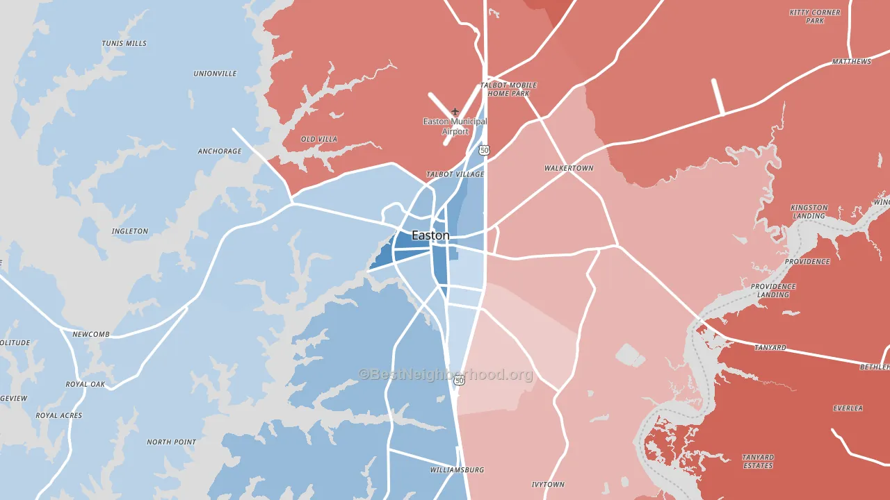 21601, MD block-group political-lean map