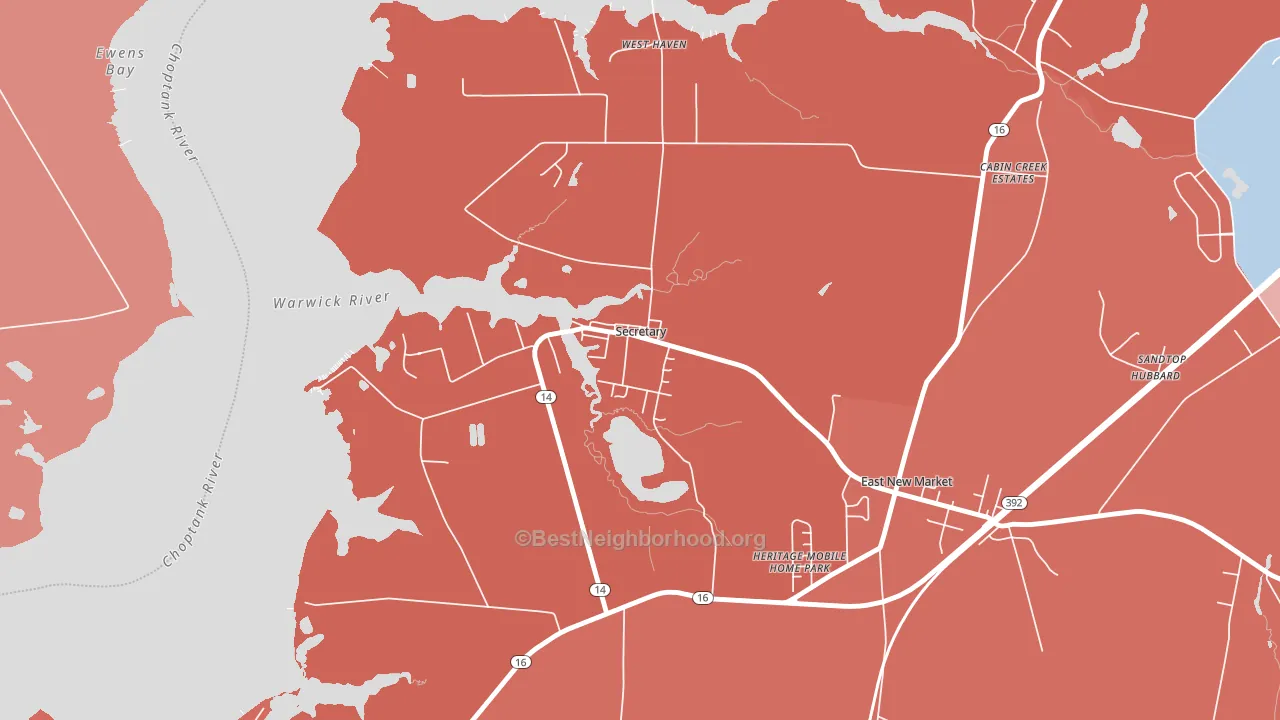 21664, MD block-group political-lean map