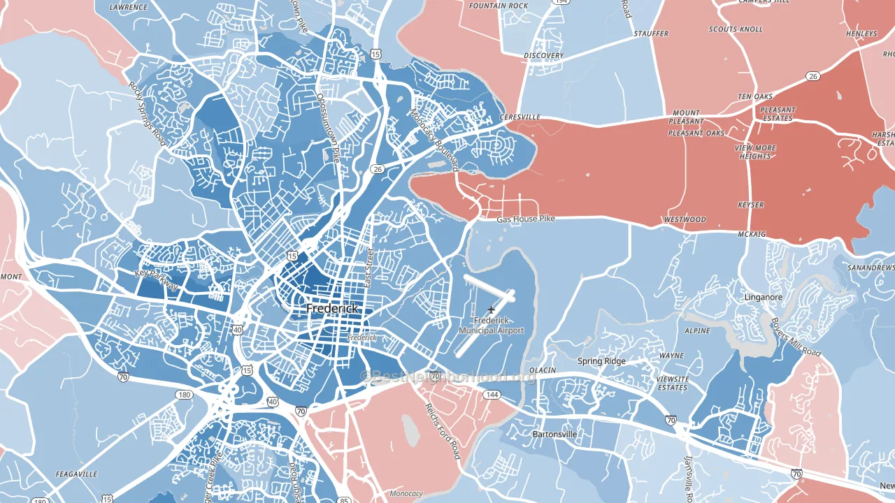 21701, MD block-group political-lean map