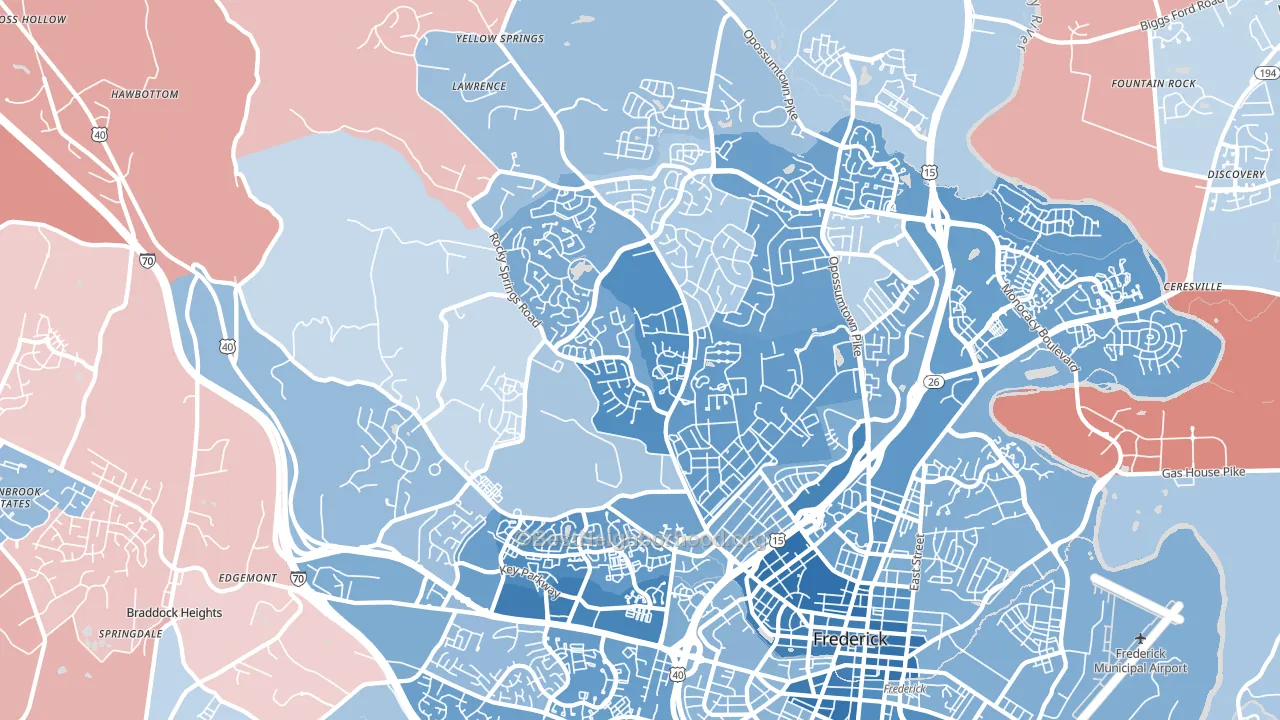 21702, MD block-group political-lean map