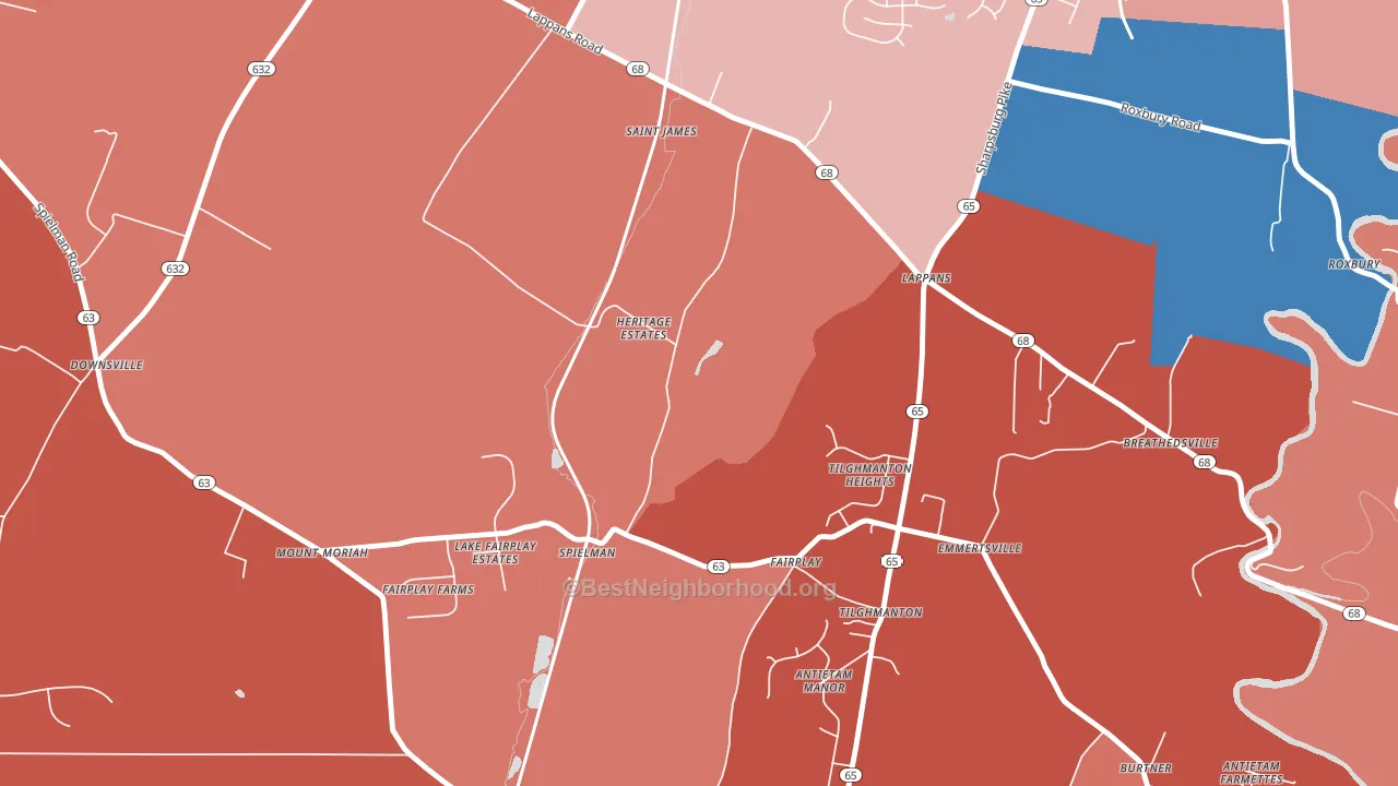 21733, MD block-group political-lean map