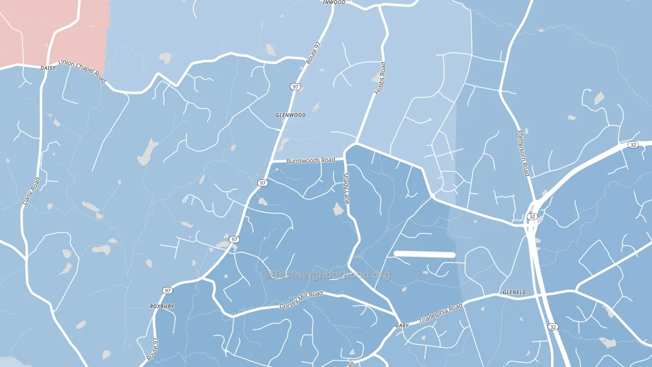 21738, MD block-group political-lean map
