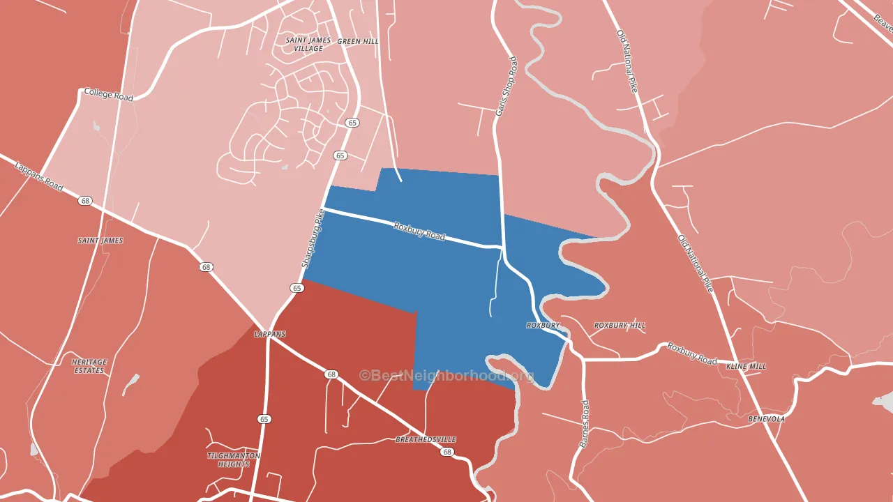 21746, MD block-group political-lean map