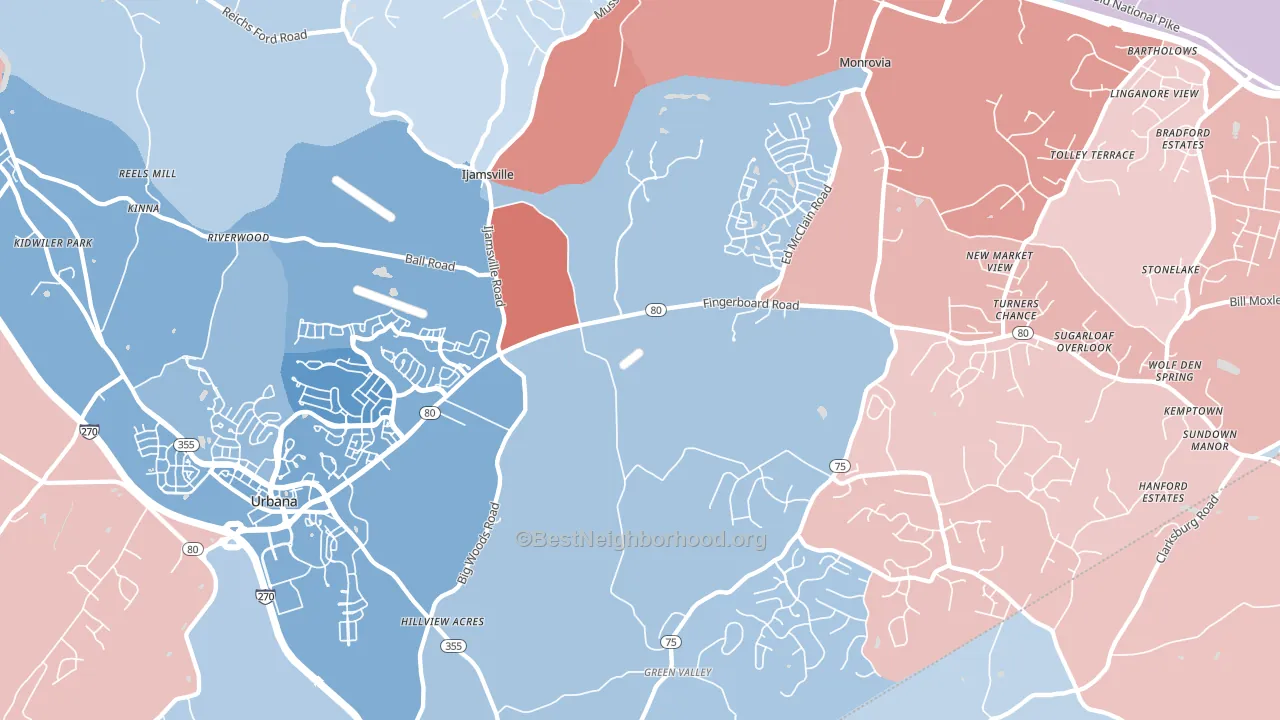 21754, MD block-group political-lean map