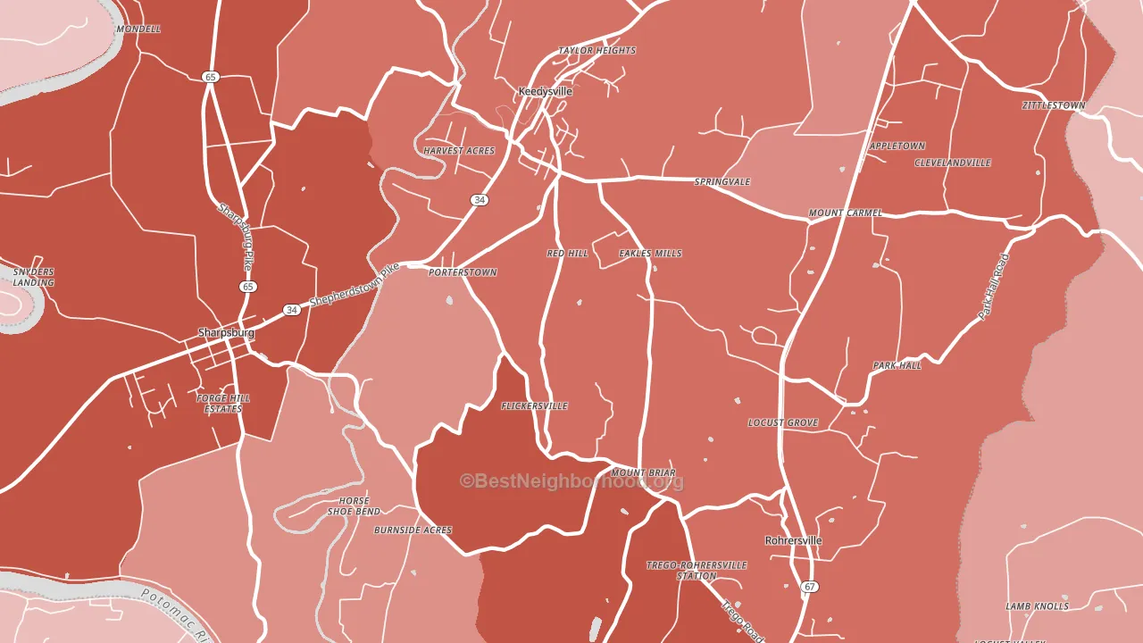 21756, MD block-group political-lean map