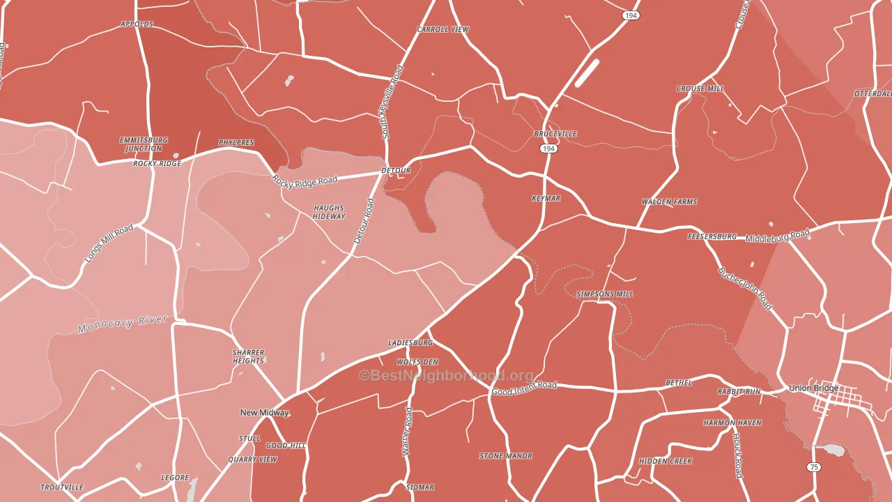21757, MD block-group political-lean map