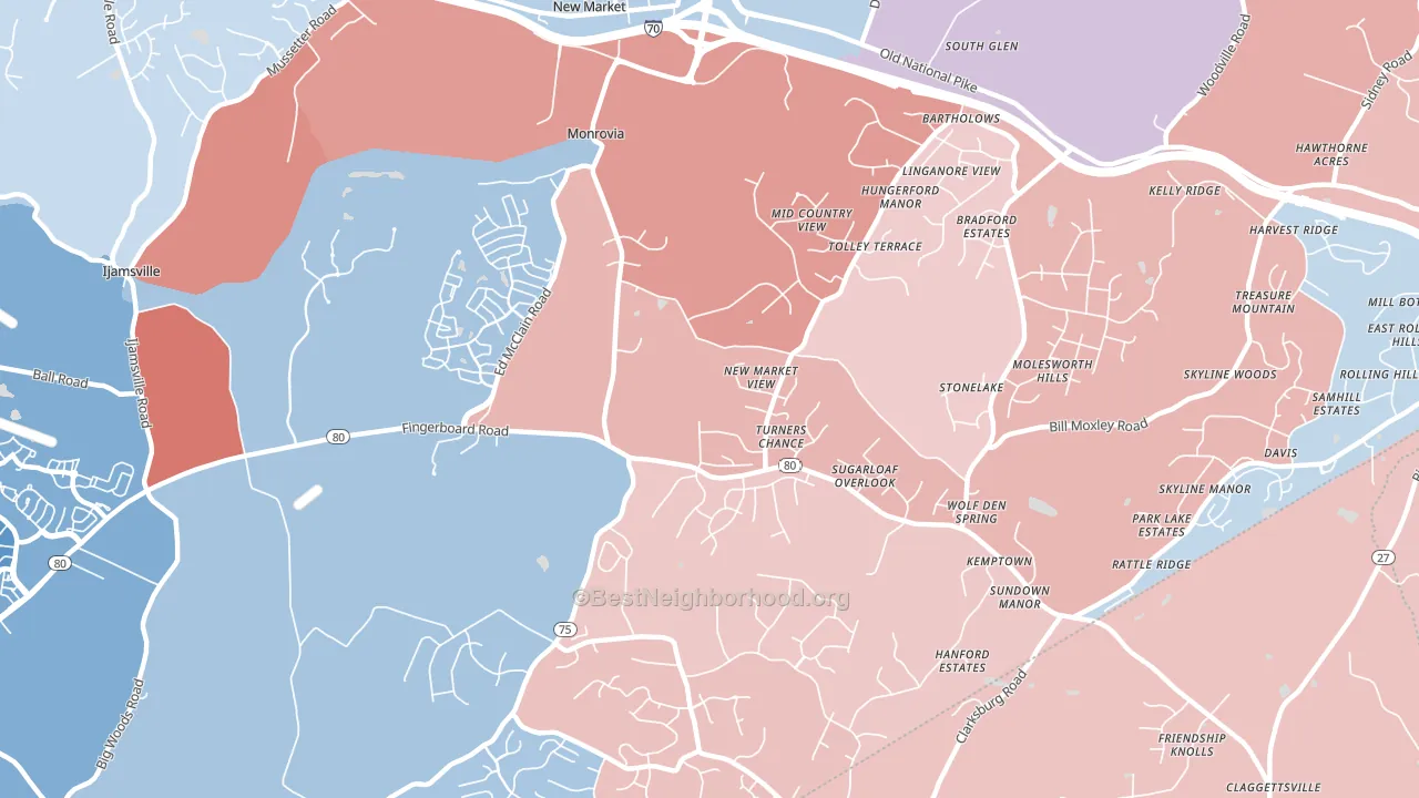 21770, MD block-group political-lean map