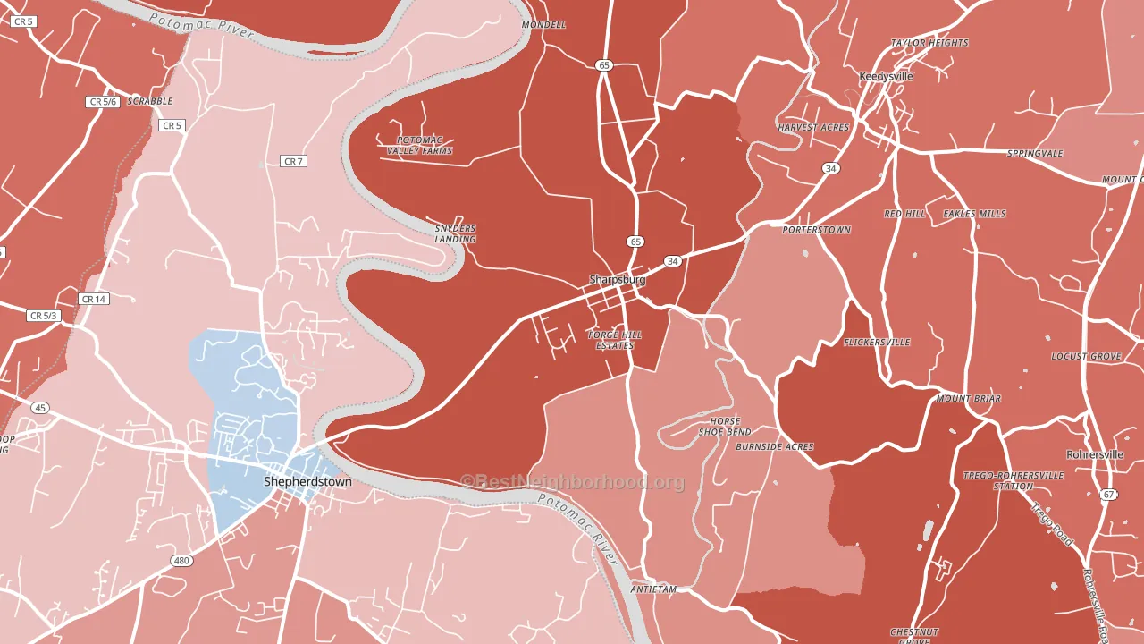 21782, MD block-group political-lean map