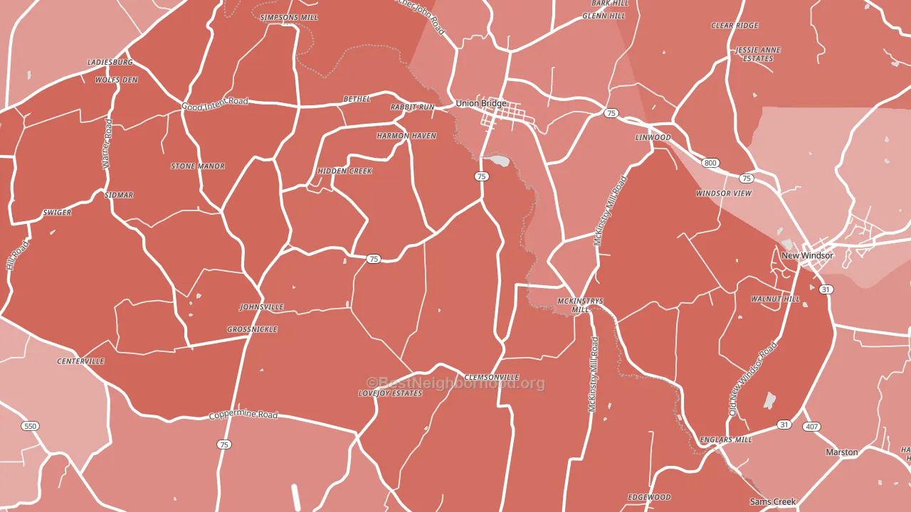 21791, MD block-group political-lean map