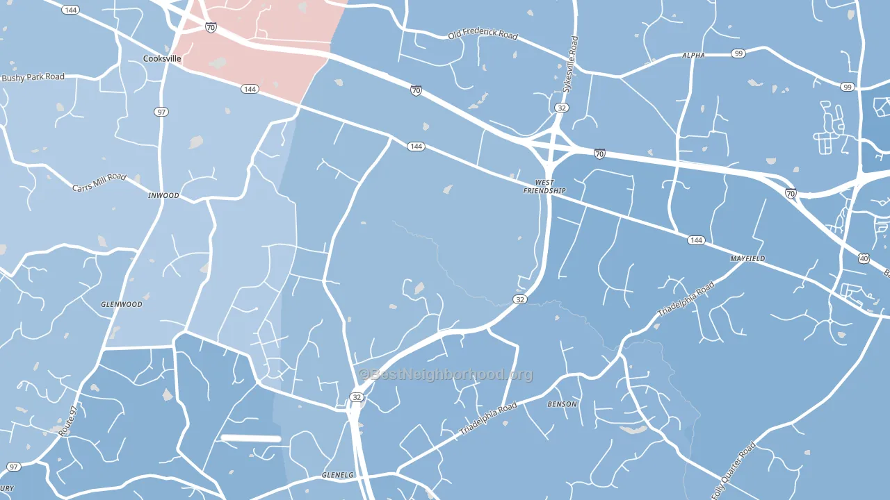 21794, MD block-group political-lean map