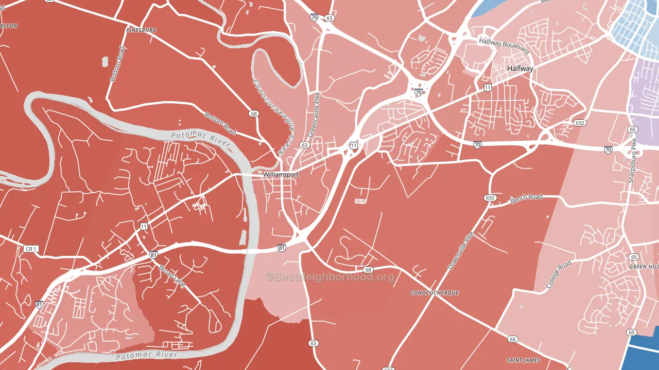 21795, MD block-group political-lean map