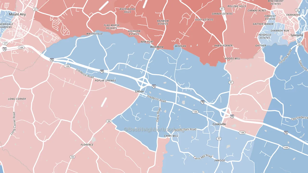 21797, MD block-group political-lean map