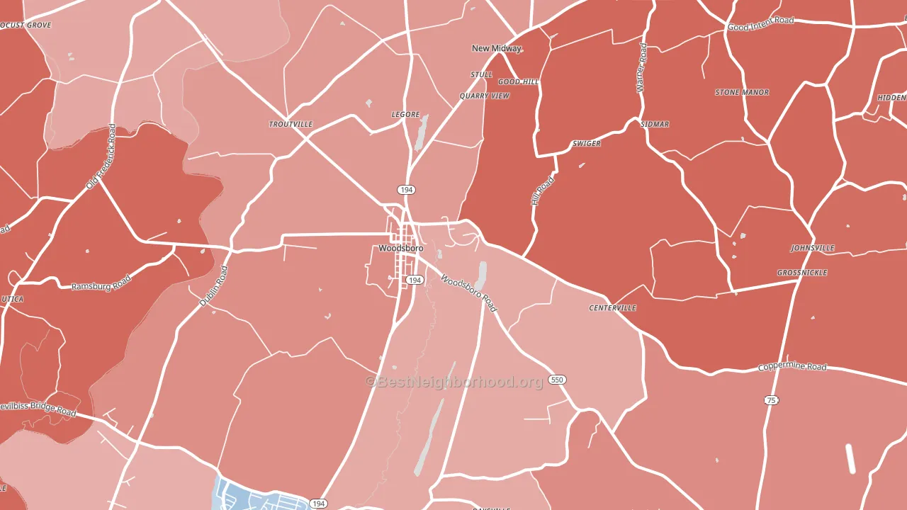 21798, MD block-group political-lean map